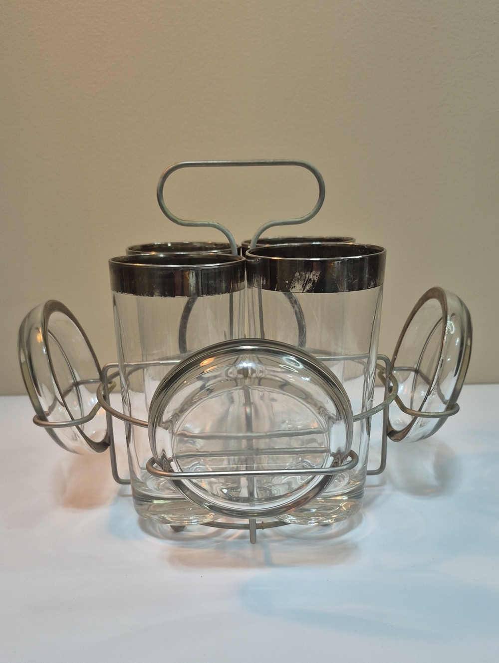 VINTAGE MCM Dorothy Thorpe Style Highball Glasses & Coasters Caddy Set